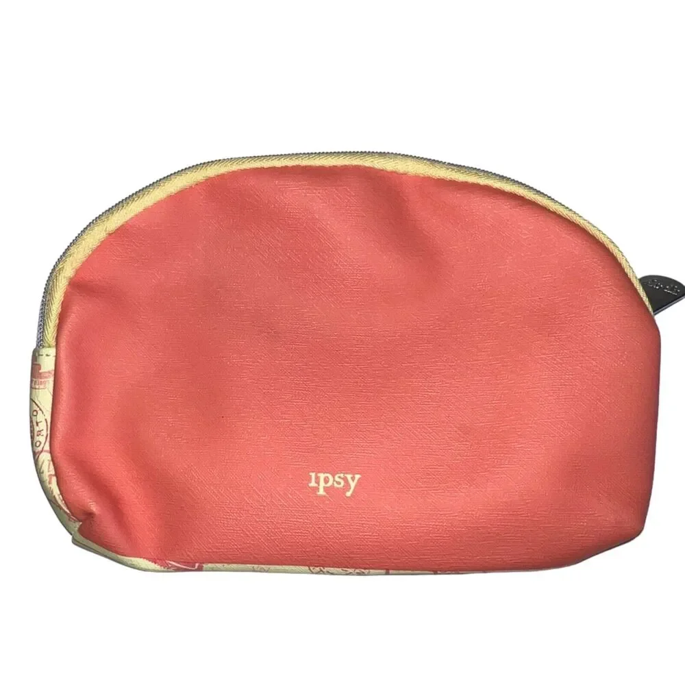 Ipsy Womens Small Zip Cosmetic Makeup Travel Bag Pouch Passport Stamp Design